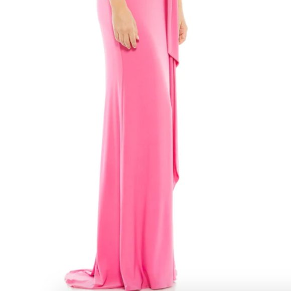 MAC DUGGAL 26581 STRETCH JERSEY ONE SHOULDER BELTED TRUMPET CANDY PINK GOWN sz 4 - Picture 8 of 8